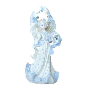 PORCELAIN 8INCH ANGEL WITH HEARTS, AND STARS.